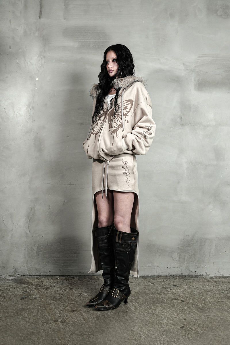ROSE CUT-OUT SKIRT #BEIGE (FLEECE LINED)