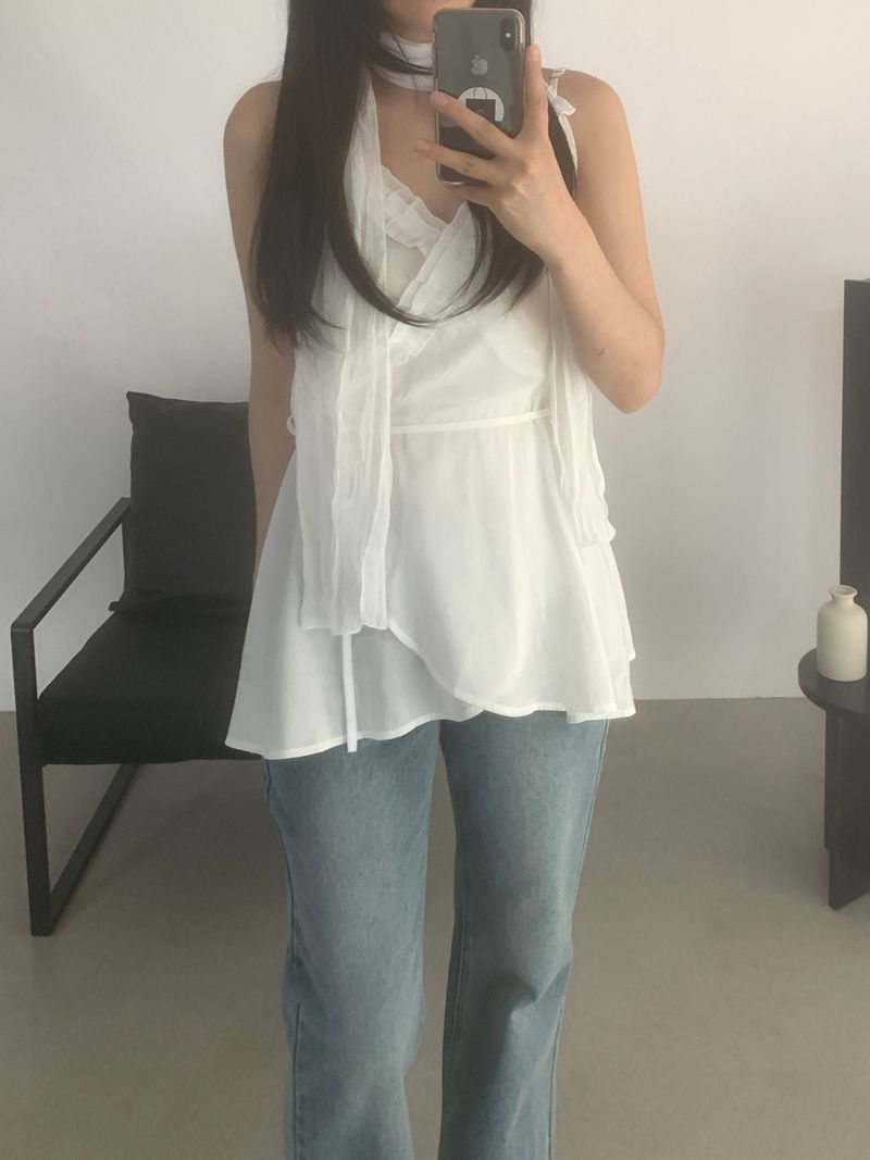 Sylvia Frill Sleeveless Long Blouse