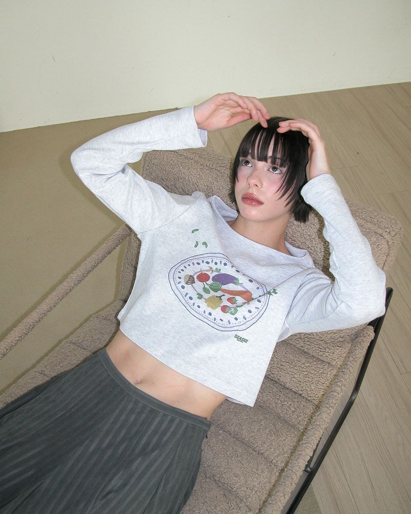 Veggie Crop L/S, Gray