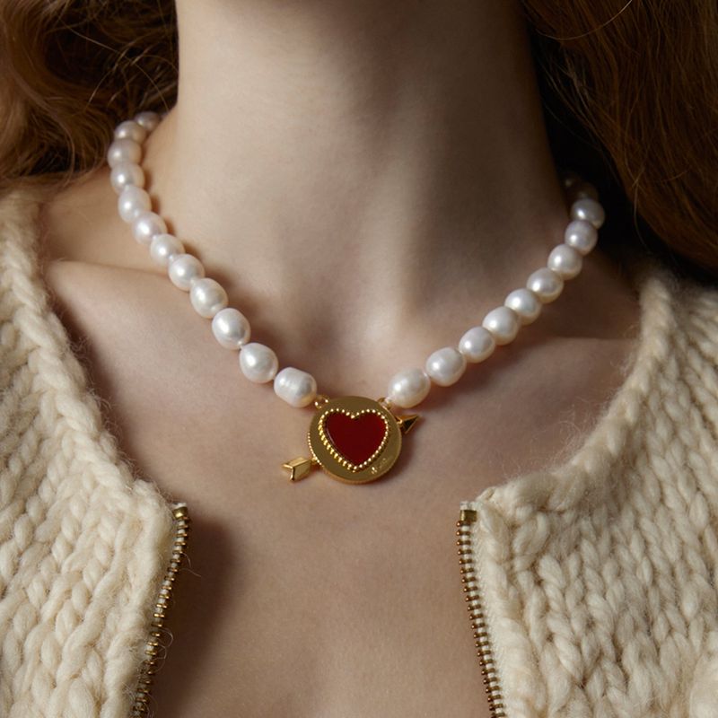 Cupid Heart Pearl Necklace_Gold