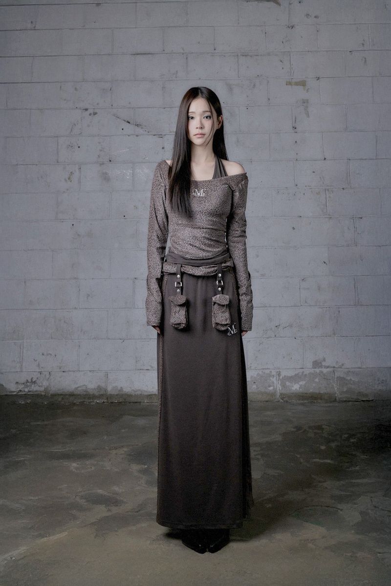 AESIR LEOPARD BELTED POCKET LONG SKIRT