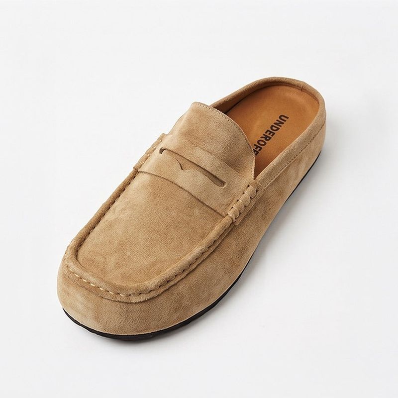 Suede Loafer Slides Camel