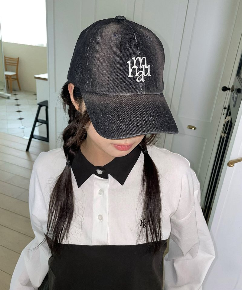 LOGO STITCH WASHED DENIM BALL CAP