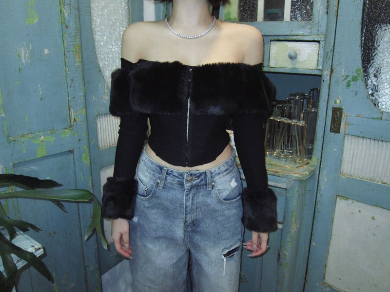Fur off-shoulder top