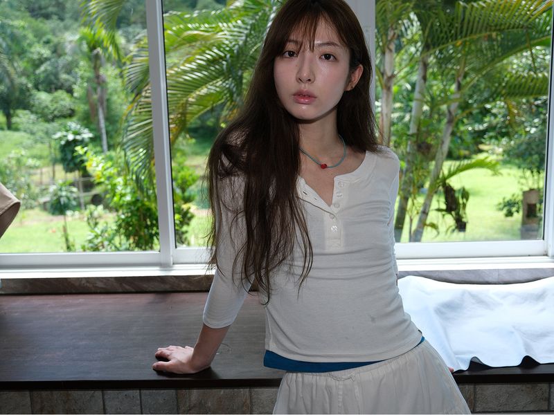 3/4 Rib Henley Neck Button T (White)
