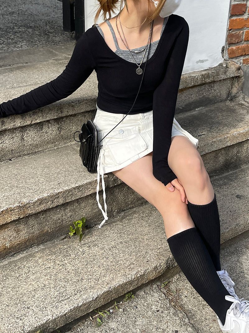 Daily U-neck Tee Layered Sleeveless Set