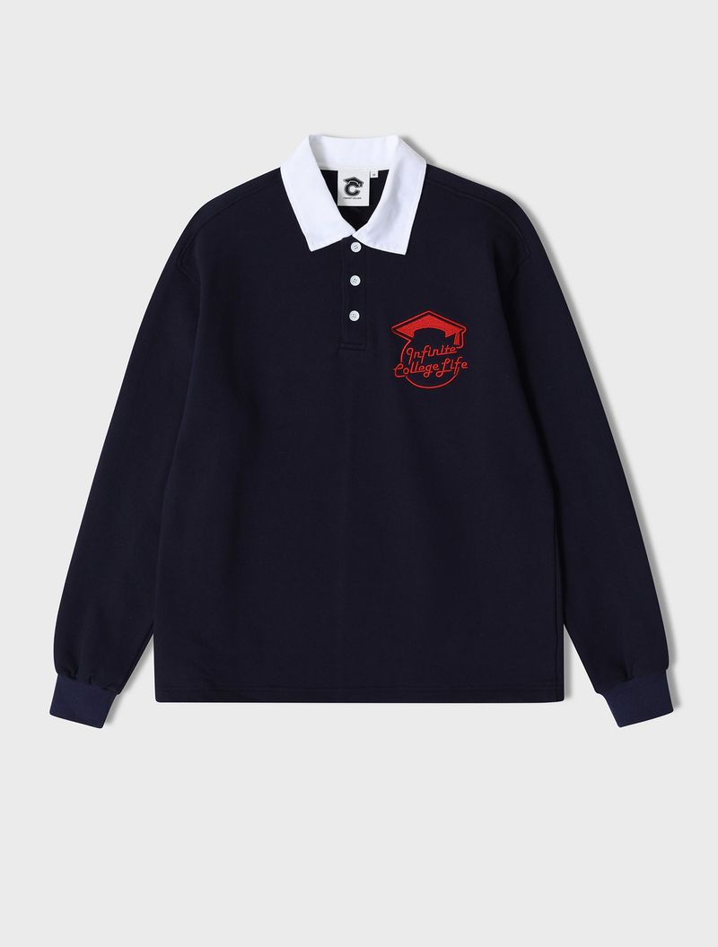 CONCEPT COLLEGE（コンセプトカレッジ）の「ホワイトカラーラグビースウェットカラーTシャツ / ネイビー [Unisex] （トップス）」