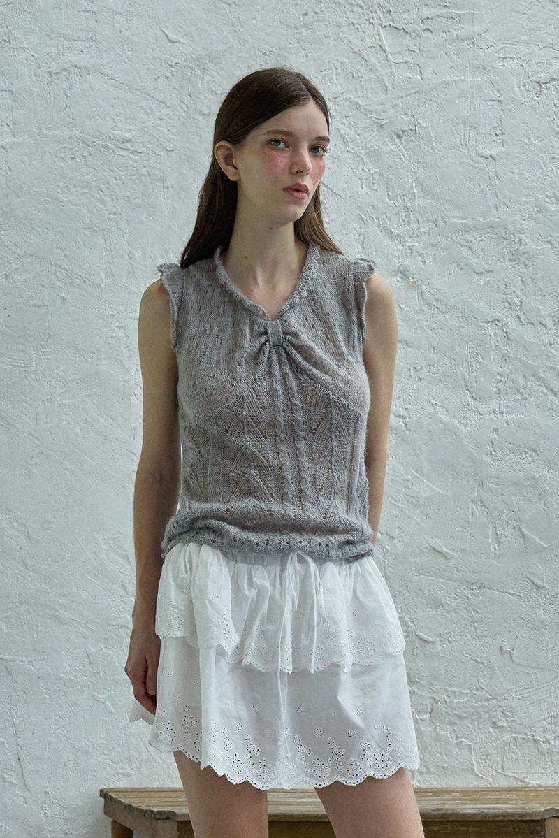WITHOUTSUMMER（ウィズアウトサマー）の「Ribbon sleeveless knit_gray（Tops）」