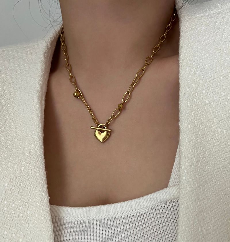 jm Heart Lock Stainless Steel Bold Chain Ball Coin Short Long Necklace