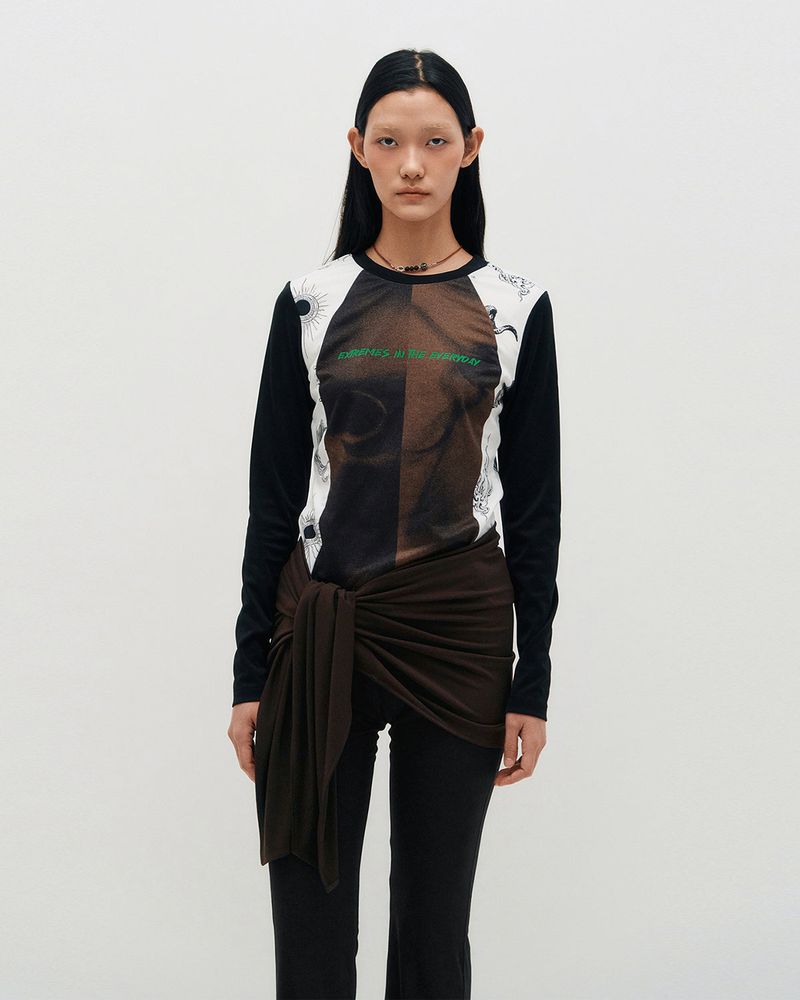 Blocked Graphic LS T-shirt _ BROWN
