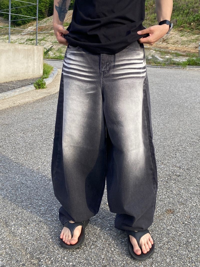 Sand Washing Denim Balloon Pants 2C