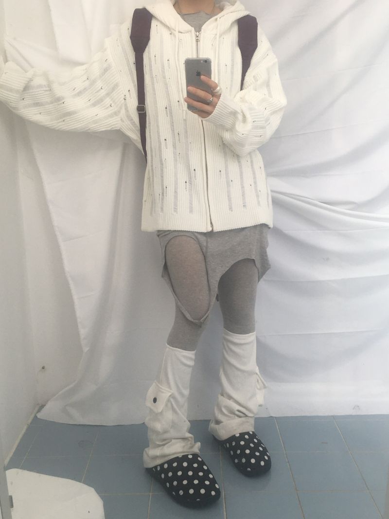Punch Damage Hooded Knitwear Zip-Up