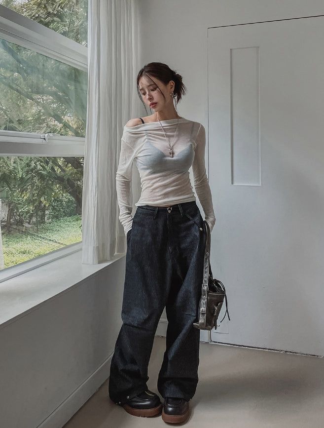 Pay wide pintuck striped denim