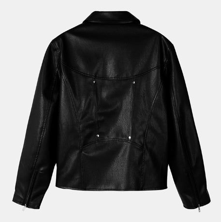 Star stud track line leather jacket