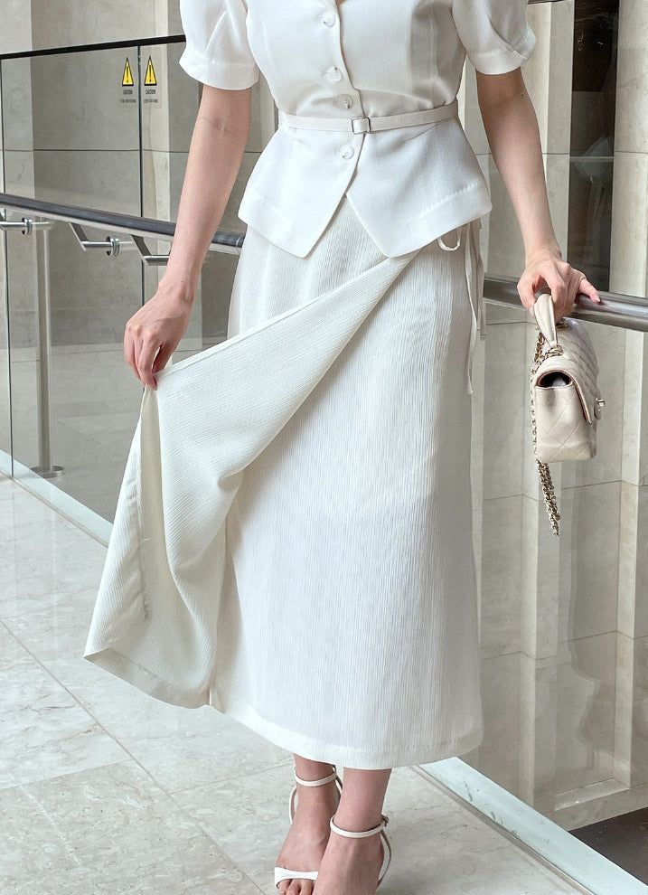 Core Wrinkle-Free Pleated Wrap Long Skirt