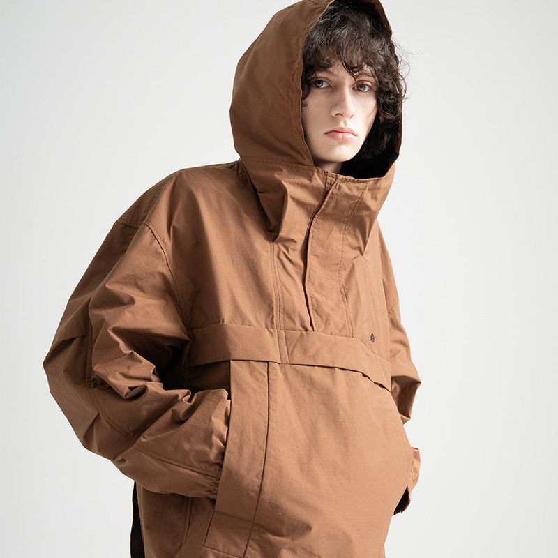 Nylon RIB Pullover Jacket - CAMEL