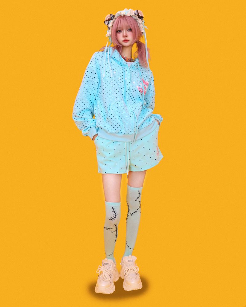mint candy dot banding shorts