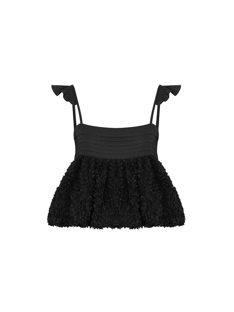 Balloon Cropped Blouse Top_(Black / Ivory)