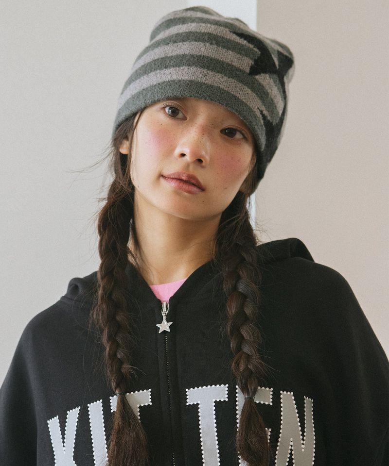 STRIPED TWIN STAR BEANIE BLACK(CV2GFUAB30A)