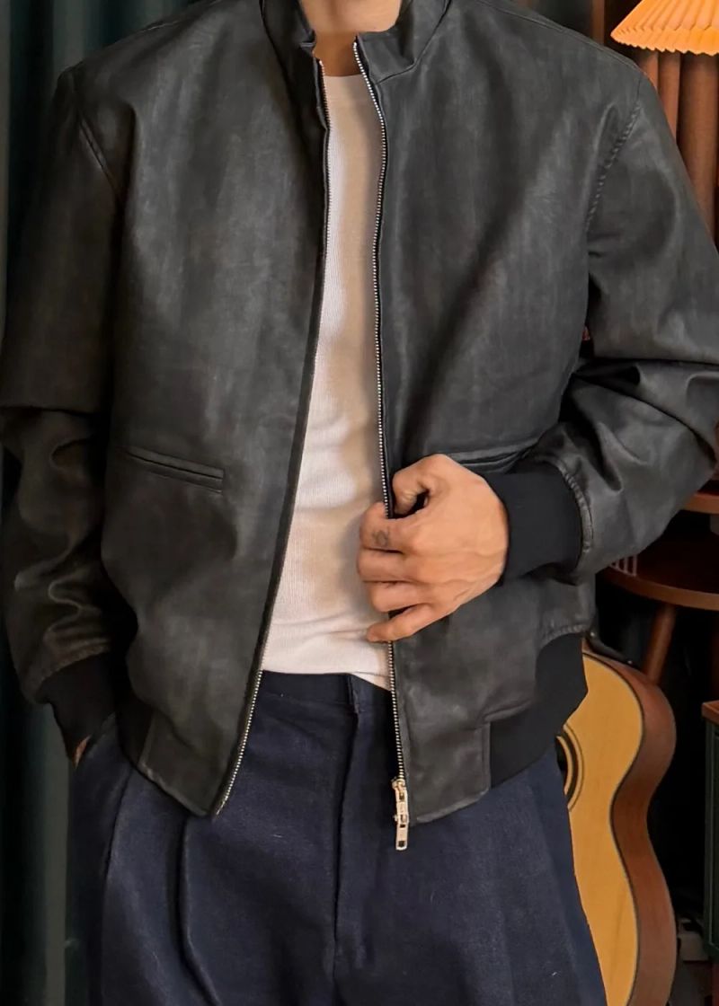 Line Crop Leather Jacket 2COLOR