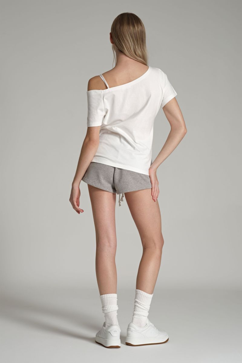 Pure cotton one shoulder top, White