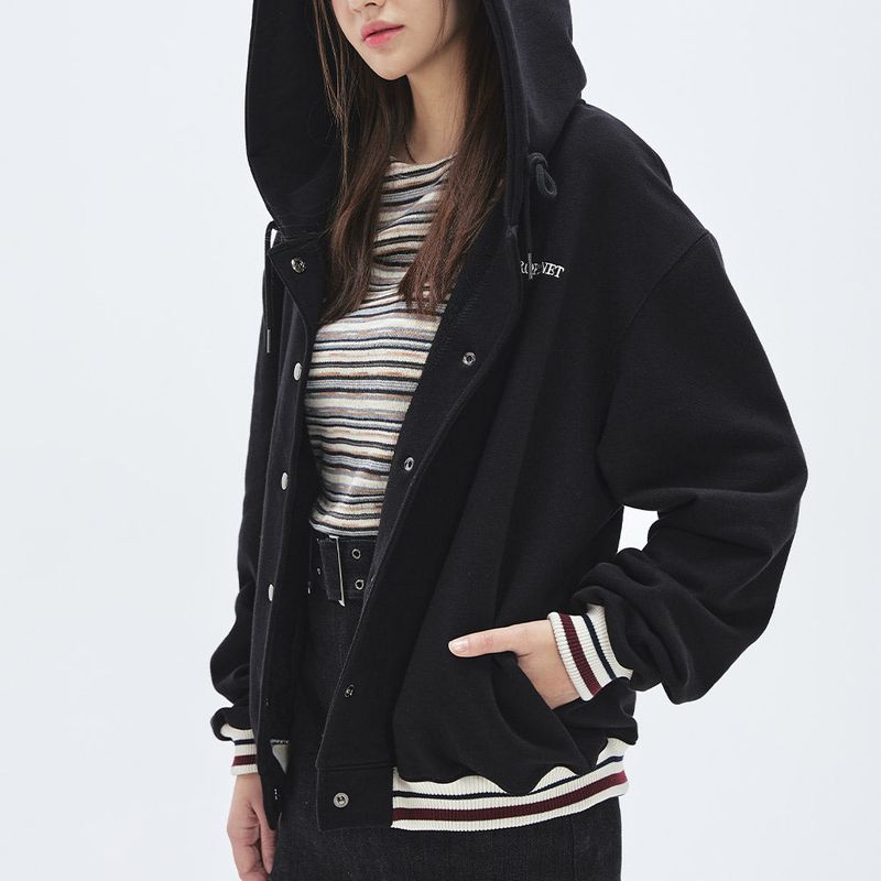 ZEROPLANET（ゼロプラネット）の「ベースボールフードジャケット/Baseball Hoodie Jacket [BLACK]（トップス）」