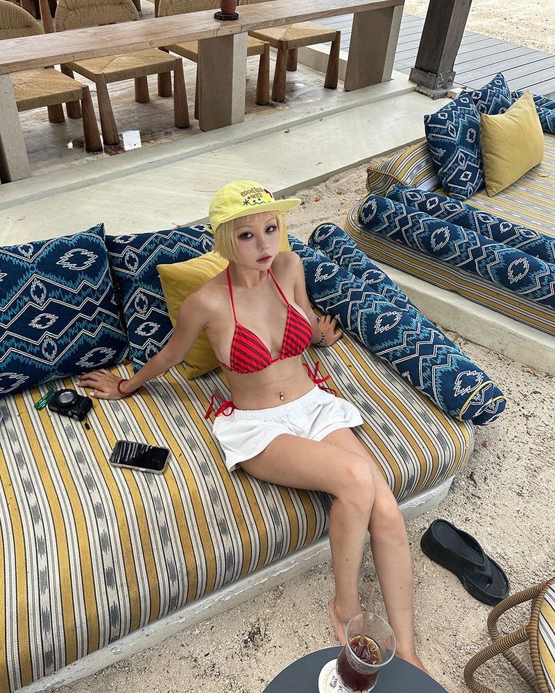 Red striped strap bikini
