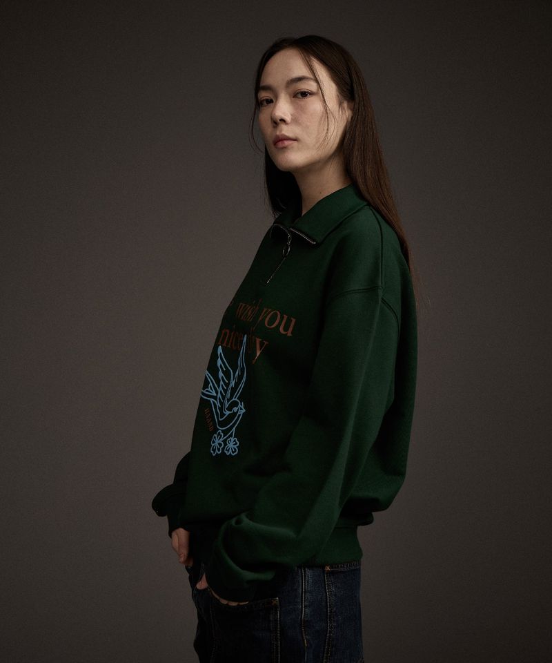 W BLUEBIRD HALF ZIP-UP SWEATSHIRT GREEN