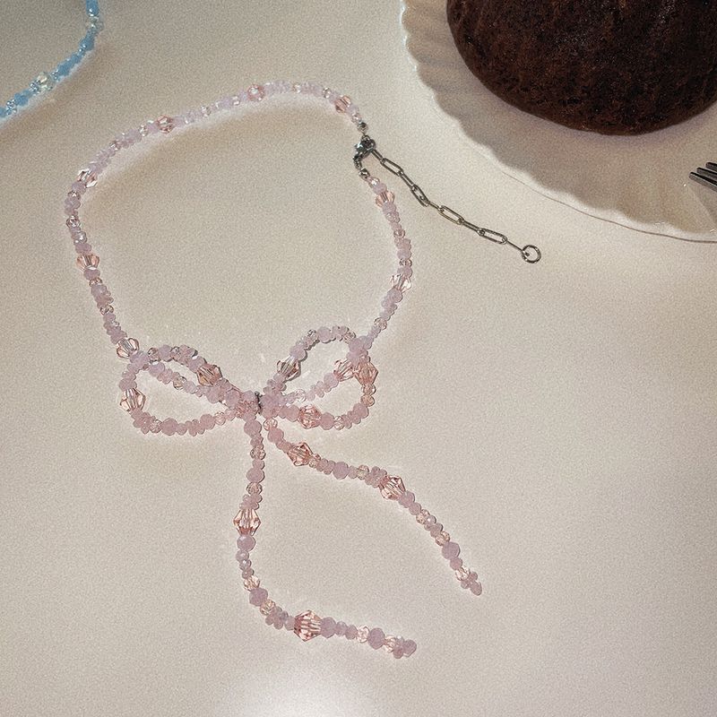 Bold Ribbon Beaded Necklace Blue Pink Birthday Gift Christmas