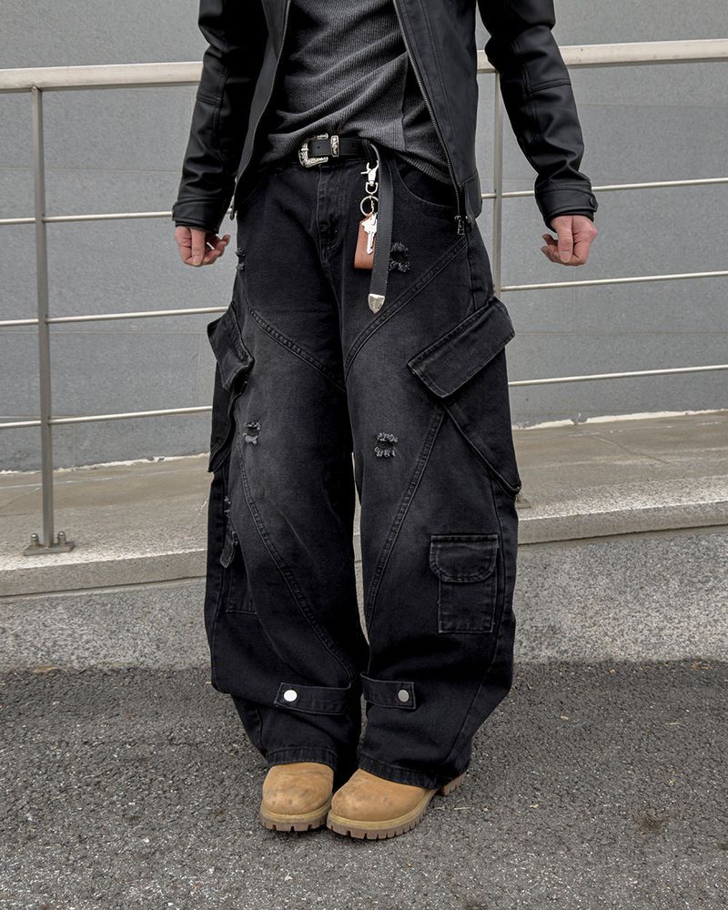Sel Distressed Cargo Wide Denim
