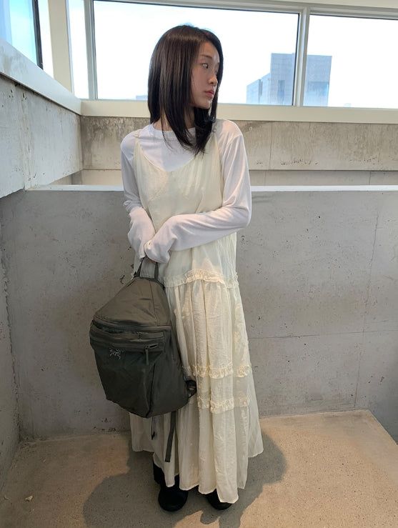 Himet Frill Tiered Sleeveless Long One Piece