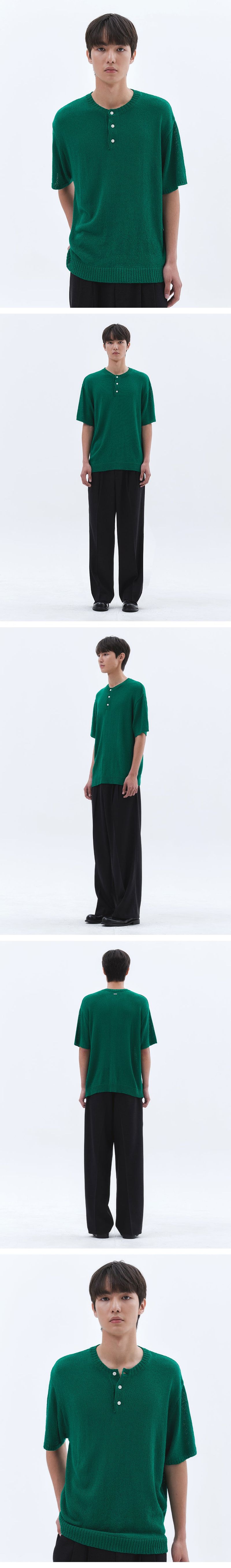 Cloud Summer Henley Neck Knit_Green