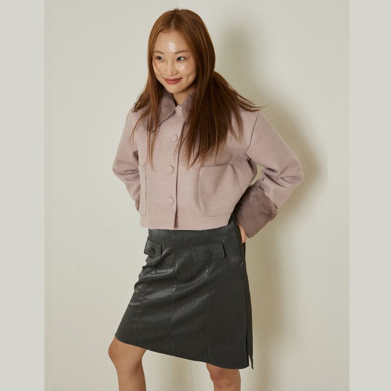 Posh short coat (pink gray)