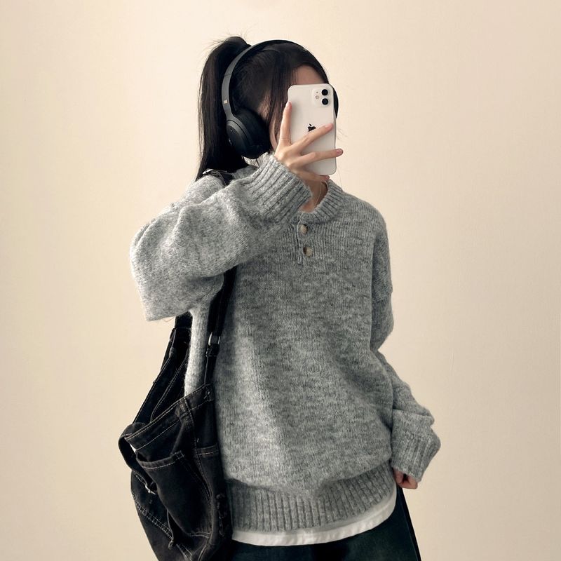 Dove Dotom Henry Neck Snap Round Knit