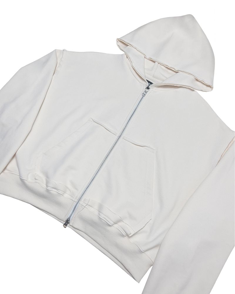 CUTTING CROP HOODIE ZIPUP_CREAM