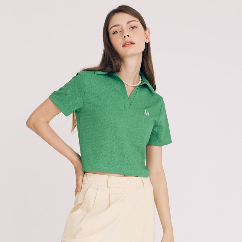 VNECK OPEN COLLAR TOP(GREEN)