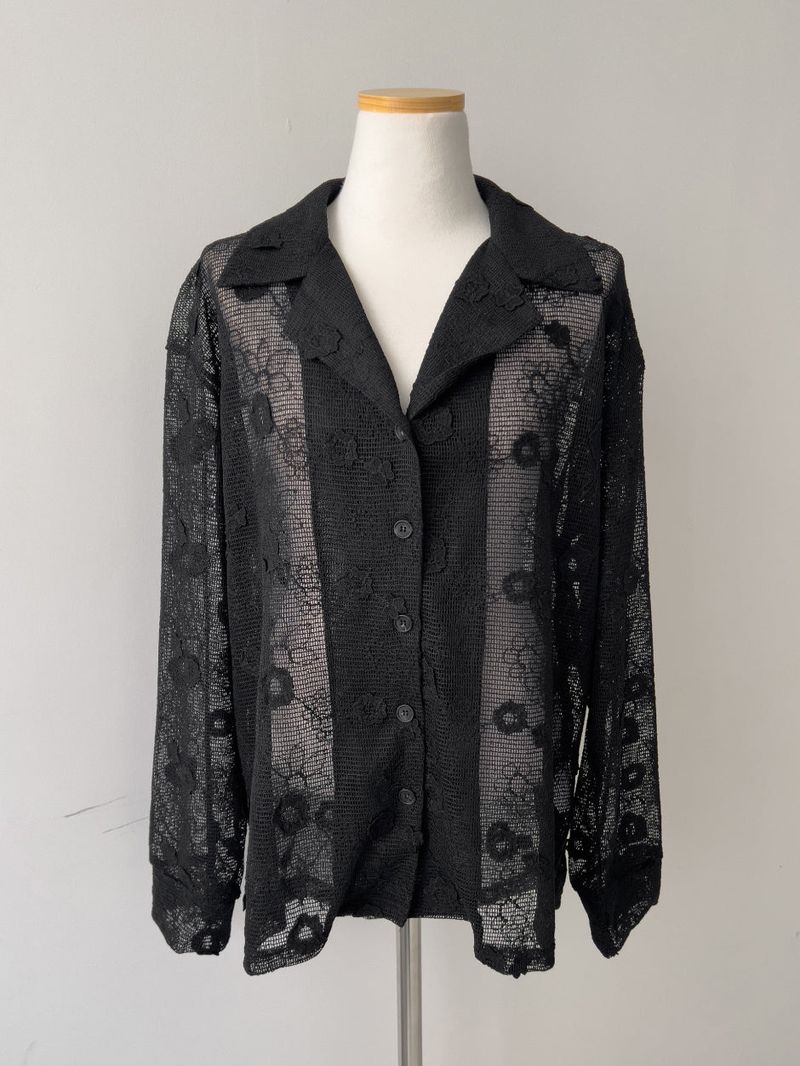 Flower Net Collar Neck Shirt