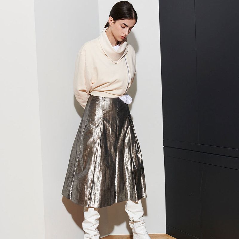  LINDA PLEATS SKIIRT, SILVER