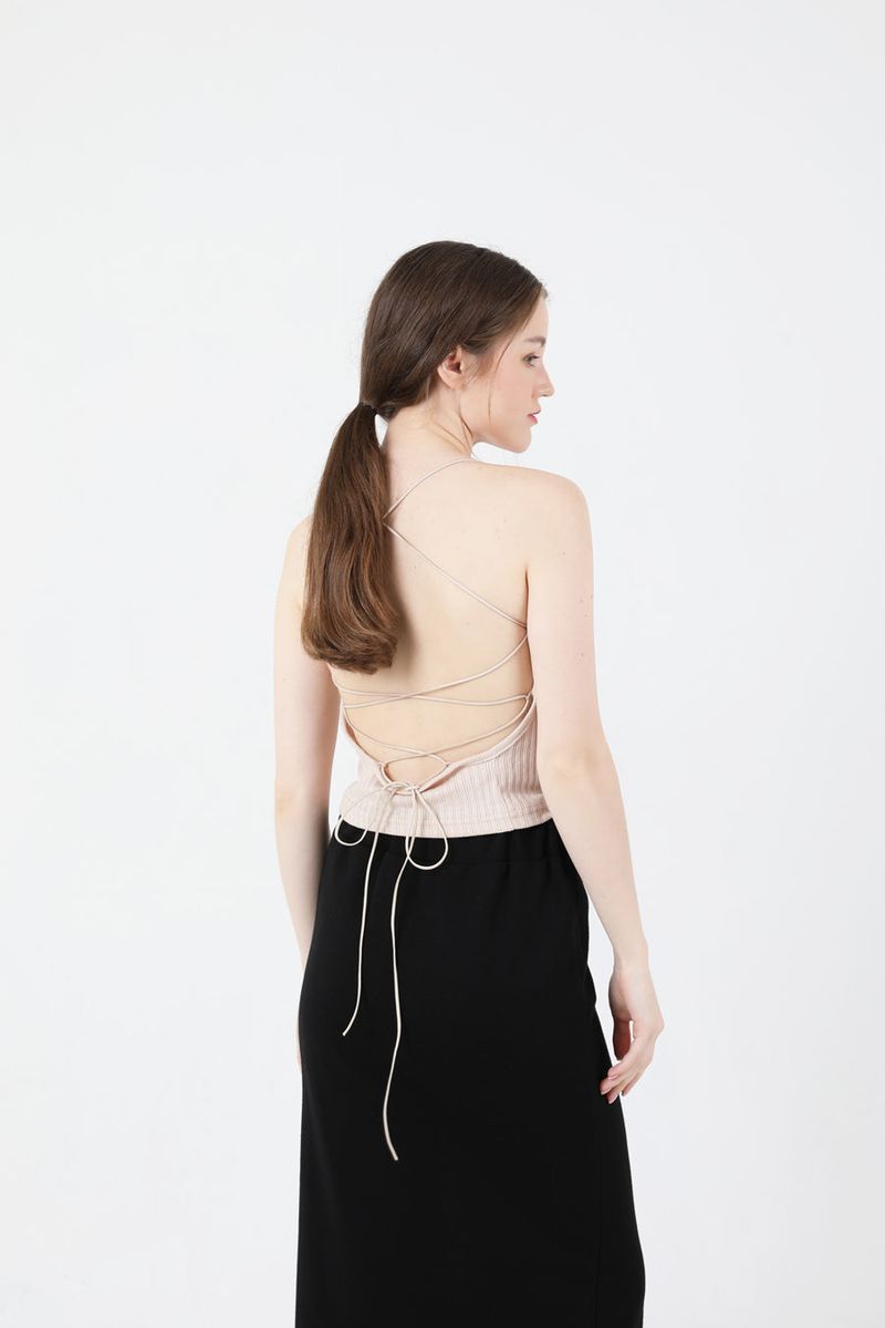 Back Slit Crop Sleeveless Beige