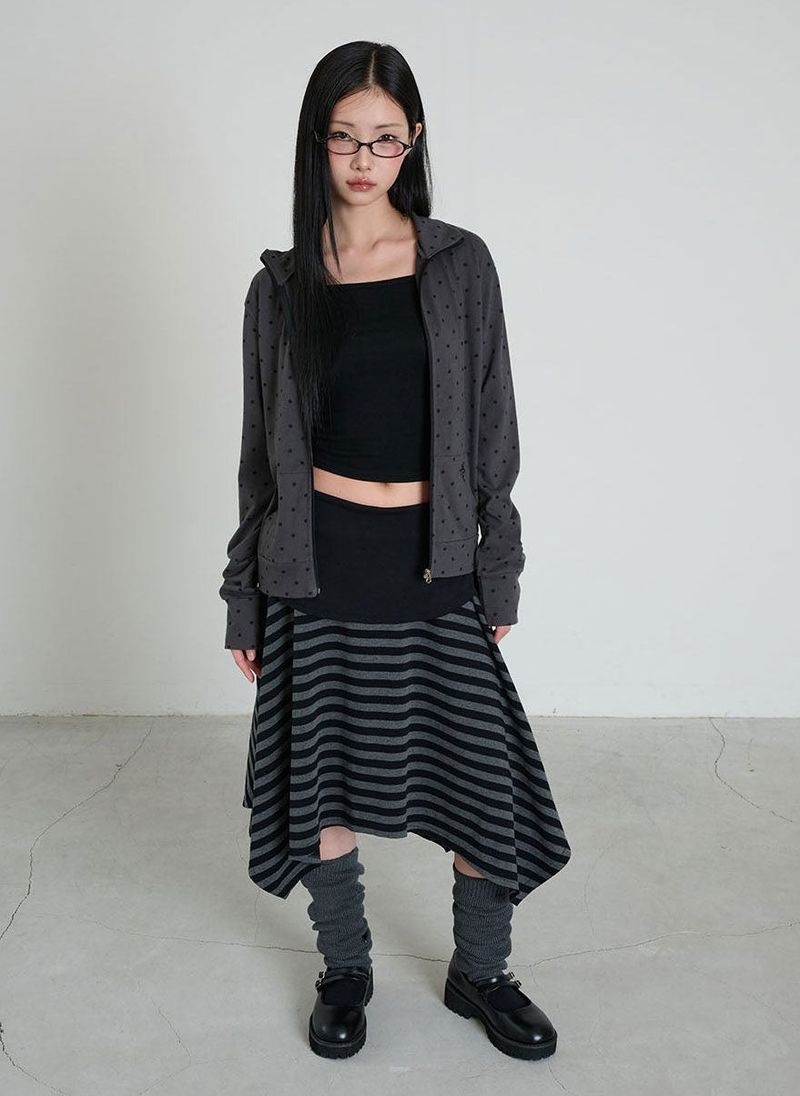 STRIPE SYMBOL UNBALANCED SKIRT