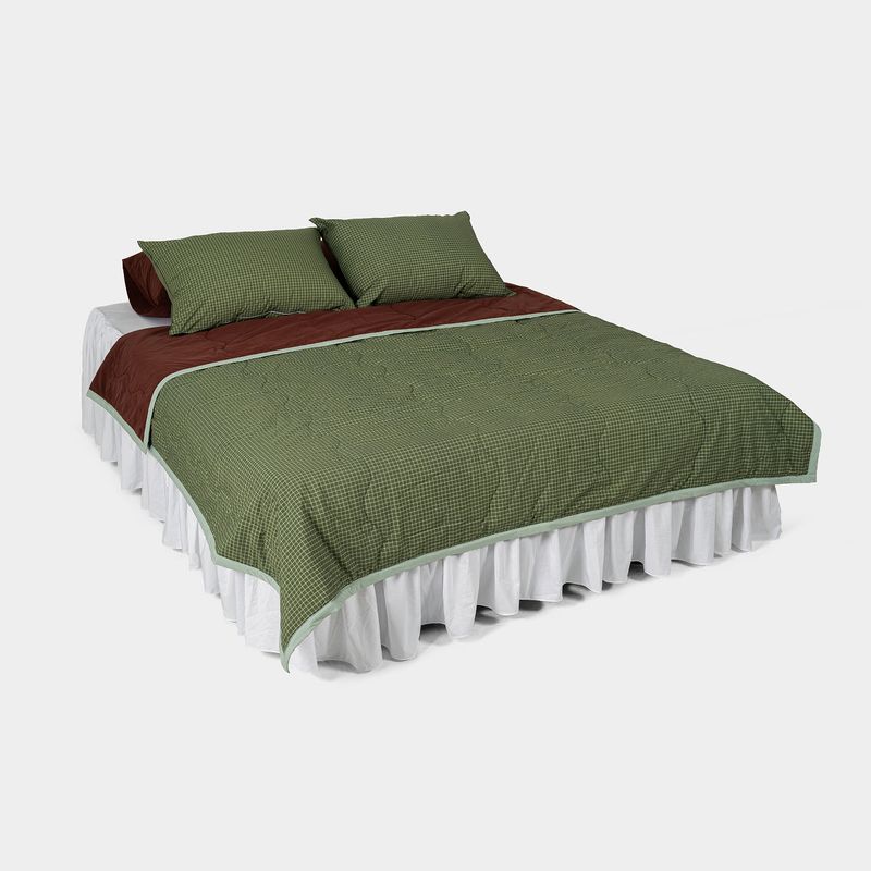 Borderline Pattern Reversible Summer Comforter - Green Double Check - Q size