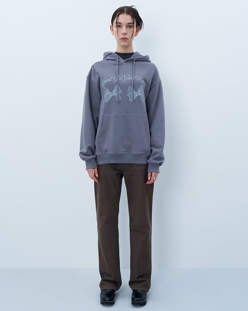 TWIN RIBBON HOODIE-GRAY