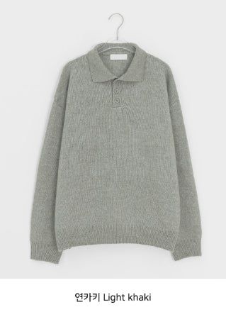 Huble Color Button Wool Collar Over Knit