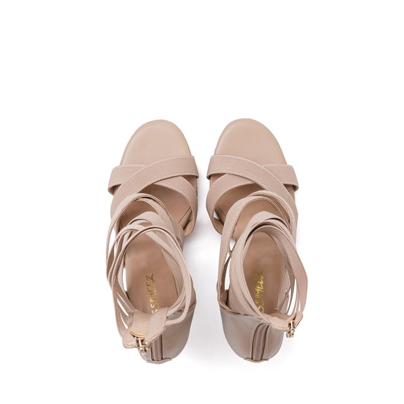 Elastic Strap Sandal Heel(Beige)