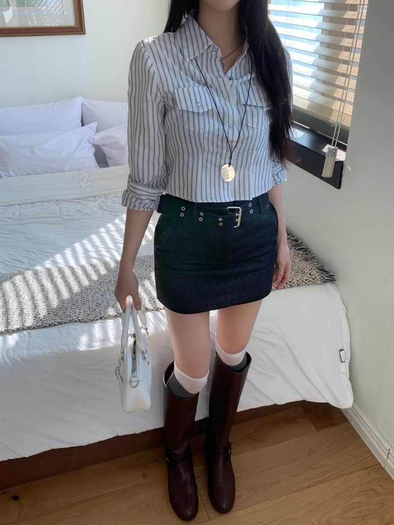 Claude Belt Denim Mini  Skirt