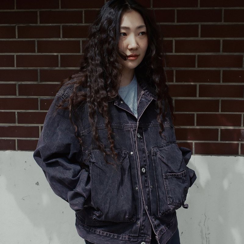 Bleach dyeing trucker jacket / Vintage purple