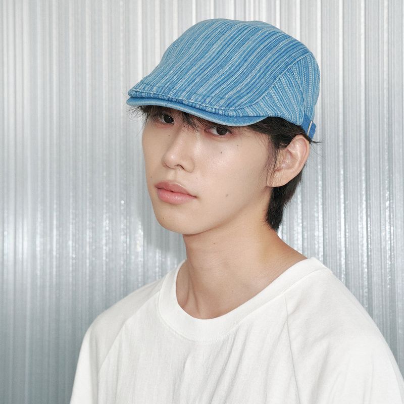 Stitch Stripe Hunting Cap (Blue Denim)
