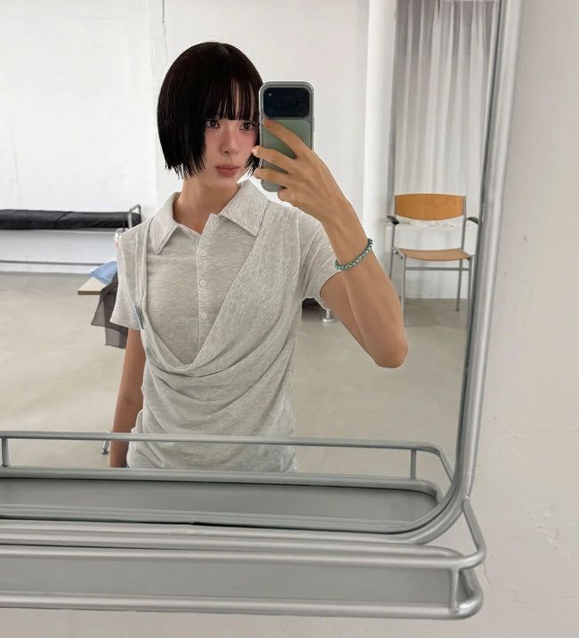 DRAPE LAYERED COLLAR TEE