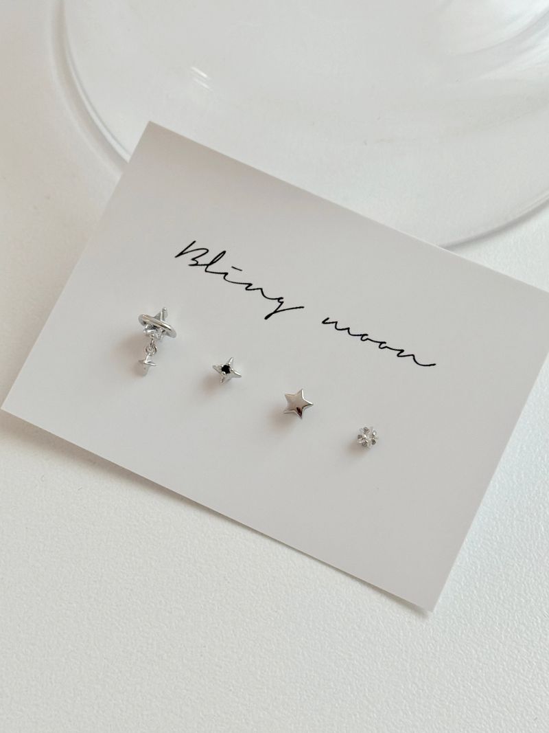 [4 set] Darling Star Piercing Set / Star Cubic Drop Mini Simple Daily Twinkle
