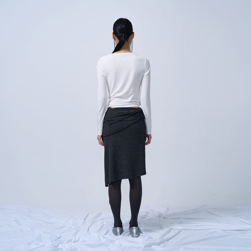 LAYERABLE BUTTON WRAP SKIRT (MELANGE CHARCOAL)